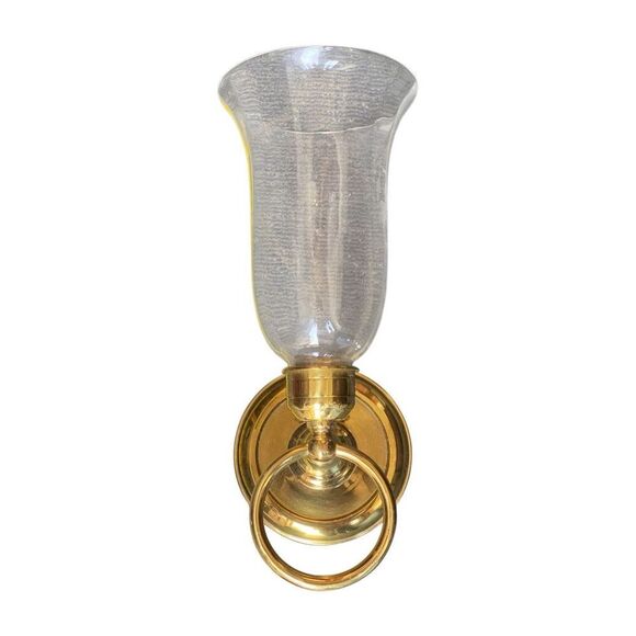 Vintage Brass Wall Sconce with Glass Shade Dutch Colonial Ring 11” tall - Picture 1 of 6